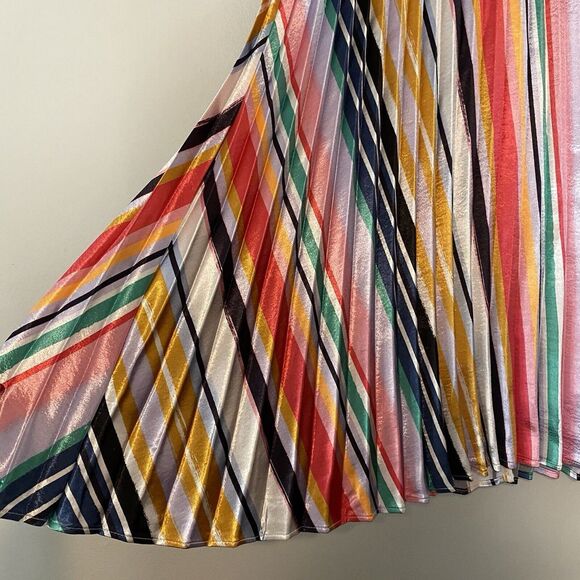 Rainbow Stripe Micropleat Midi Length Skirt, Women's XL Zipper Closure Colorful - Picture 2 of 8